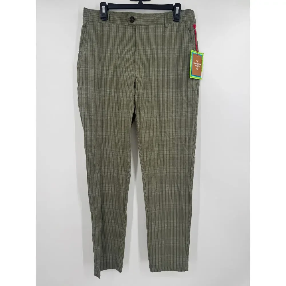 Houston White Mens Plaid Straight Suit Pants Olive Green Trousers Medium